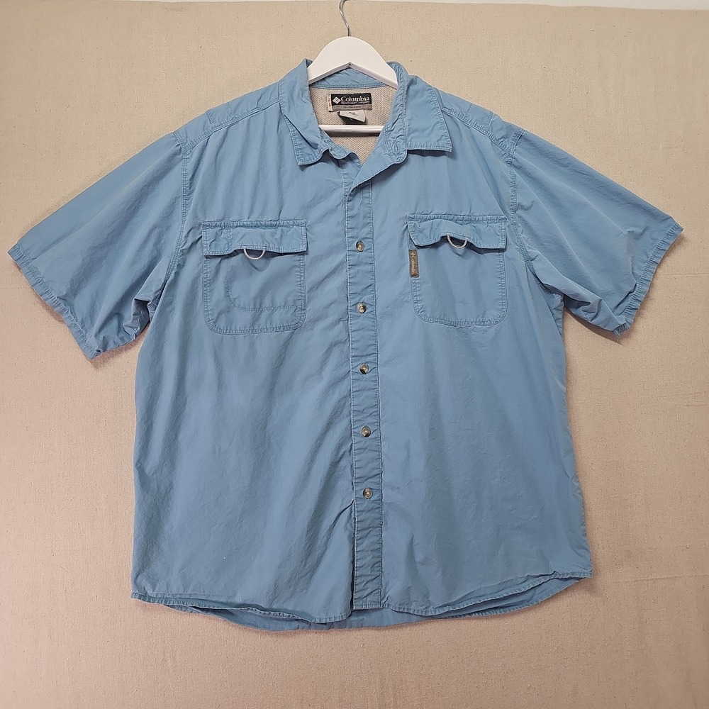 Columbia Sportswear XCO Mens XL Blue Vented Short Sleeve Button Up Fishing Shirt